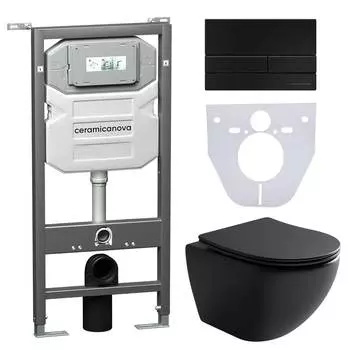 Комплект подвесного унитаза с инсталляцией Ceramica Nova Forma CN4002MB_1002B_1000 черный матовый