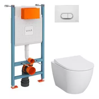 Комплект подвесного унитаза Vitra Integra 9856B003-7200 с инсталляцией и кнопкой, сиденье микролифт