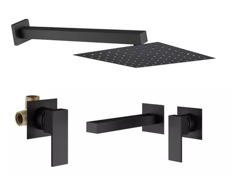 Комплект смесителя для раковины с верхним душем Plumberia Selection TAG KITTG01NO220 черный матовый