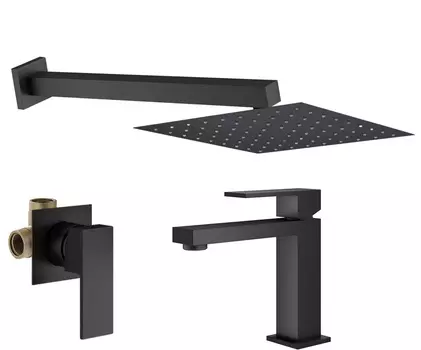 Комплект смесителя для раковины с верхним душем Plumberia Selection TAG KITTG01NO53 черный матовый