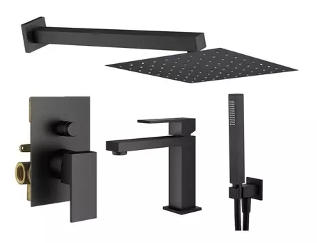 Комплект смесителя для раковины с верхним душем Plumberia Selection TAG KITTG15NO53 черный матовый