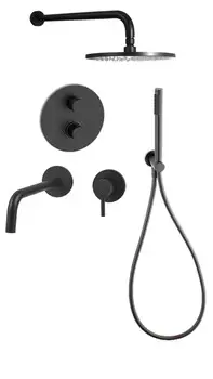 Комплект со встраиваемым смесителем для раковины Paffoni Light KITLIQ018NO006 с термостатом, черный матовый