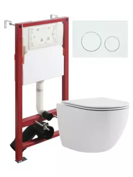 Комплект унитаз подвесной Agger ATI03100+APB188 с микролифтом + инсталляция + кнопка белая