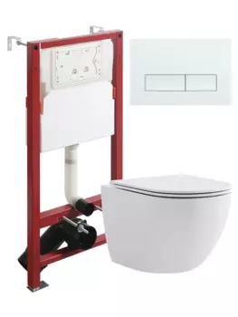 Комплект унитаз подвесной Agger ATI03100+APB288 с микролифтом + инсталляция + кнопка белая