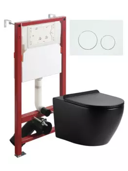 Комплект унитаз подвесной Agger ATI03144+APB188 с микролифтом + инсталляция + кнопка белая