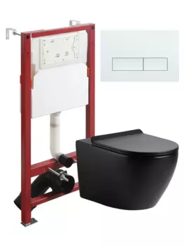 Комплект унитаз подвесной Agger ATI03144+APB288 с микролифтом + инсталляция + кнопка белая