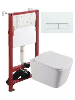 Комплект унитаз подвесной Agger ATI04100+APB288 с микролифтом + инсталляция + кнопка белая