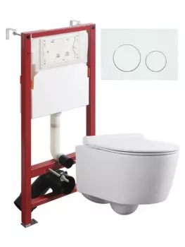 Комплект унитаз подвесной Agger ATI05100+APB188 с микролифтом + инсталляция + кнопка белая