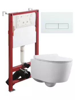 Комплект унитаз подвесной Agger ATI05100+APB288 с микролифтом + инсталляция + кнопка белая