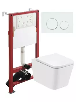 Комплект унитаз подвесной Agger ATI08100+APB188 с микролифтом + инсталляция + кнопка белая