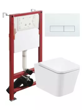 Комплект унитаз подвесной Agger ATI08100+APB288 с микролифтом + инсталляция + кнопка белая