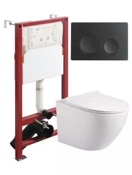 Комплект унитаз подвесной Agger ATI09150+APB144 с микролифтом + инсталляция + кнопка