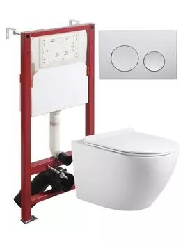 Комплект унитаз подвесной Agger ATI09150L+APB100 с микролифтом + инсталляция + кнопка