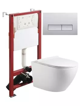 Комплект унитаз подвесной Agger ATI09150L+APB200 с микролифтом + инсталляция + кнопка