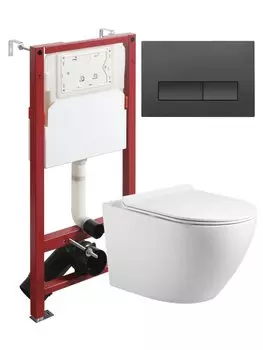 Комплект унитаз подвесной Agger ATI09150L+APB244 с микролифтом + инсталляция + кнопка