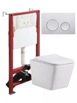 Комплект унитаз подвесной Agger ATI10150+APB100 с микролифтом + инсталляция + кнопка