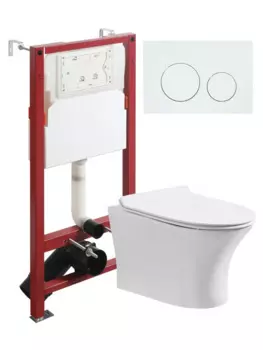 Комплект унитаз подвесной Orange CI01-100W+APB188 с микролифтом + инсталляция + кнопка белая