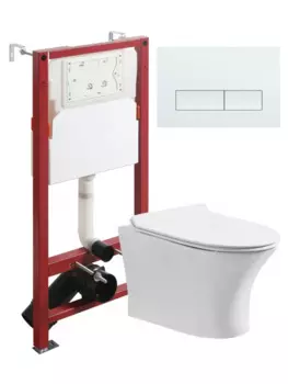 Комплект унитаз подвесной Orange CI01-100W+APB288 с микролифтом + инсталляция + кнопка белая