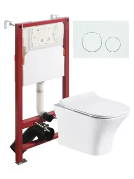 Комплект унитаз подвесной Orange CI02-100W+APB188 с микролифтом + инсталляция + кнопка белая