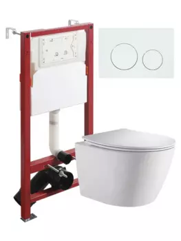 Комплект унитаз подвесной Orange CI07-150W+APB188 с микролифтом + инсталляция + кнопка белая