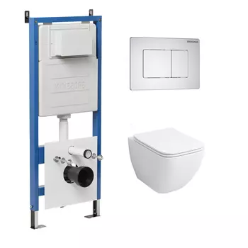 Комплект Унитаз подвесной с инсталляцией Grossman Classic 97.4447S.04.01M безободковый, белый+ Кнопка смыва белая матовая