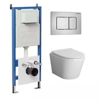 Комплект Унитаз подвесной с инсталляцией Grossman Classic 97.4478S.04.12M безободковый, белый + Кнопка смыва хром сатиновый