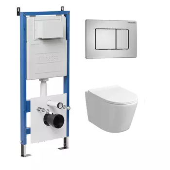 Комплект Унитаз подвесной с инсталляцией Grossman Classic 97.4477S.04.12M безободковый, белый+ Кнопка смыва хром сатиновый