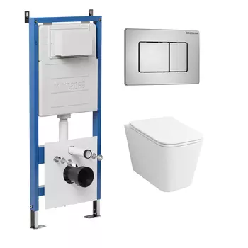 Комплект Унитаз подвесной с инсталляцией Grossman Classic 97.4441S.04.12M безободковый, белый + Кнопка смыва хром сатиновый