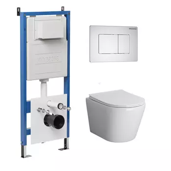 Комплект Унитаз подвесной с инсталляцией Grossman Classic 97.4478S.04.01M безободковый, белый + Кнопка смыва белая матовая