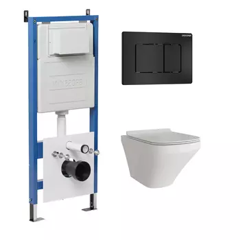 Комплект Унитаз подвесной с инсталляцией Grossman Classic 97.4440S.04.21M безободковый, белый + Кнопка смыва черная матовая