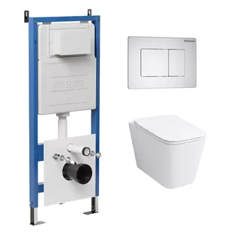 Комплект Унитаз подвесной с инсталляцией Grossman Classic 97.4441S.04.01M безободковый, белый + Кнопка смыва белая матовая