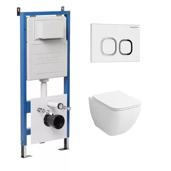 Комплект Унитаз подвесной с инсталляцией Grossman Cosmo 97.4447S.02.000 безободковый, белый+ Кнопка смыва белая