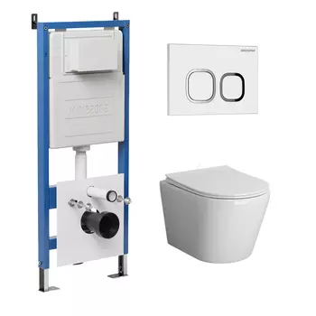 Комплект Унитаз подвесной с инсталляцией Grossman Cosmo 97.4478S.02.000 безободковый, белый + Кнопка смыва белая