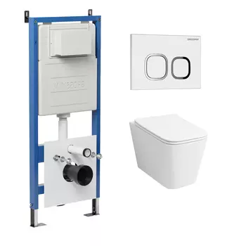 Комплект Унитаз подвесной с инсталляцией Grossman Cosmo 97.4441S.02.000 безободковый, белый + Кнопка смыва белая