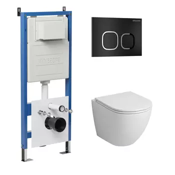 Комплект Унитаз подвесной с инсталляцией Grossman Cosmo 97.4455S.02.210 безободковый, белый + Кнопка смыва черная матовая