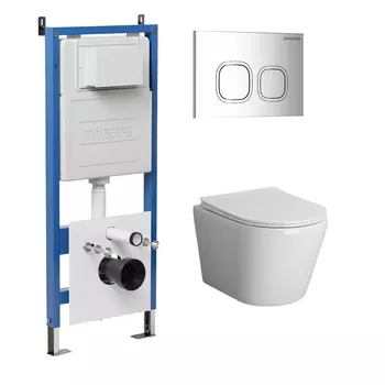 Комплект Унитаз подвесной с инсталляцией Grossman Cosmo 97.4478BMS.02.100 безободковый, черный матовый + Кнопка смыва хром глянцевый