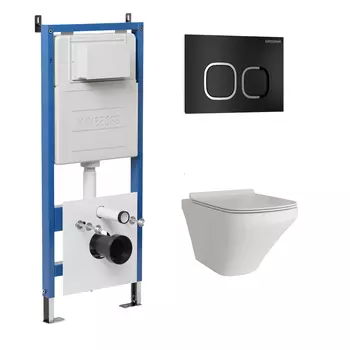 Комплект Унитаз подвесной с инсталляцией Grossman Cosmo 97.4440S.02.210 безободковый, белый + Кнопка смыва черная матовая