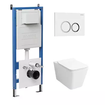 Комплект Унитаз подвесной с инсталляцией Grossman Galaxy 97.4414S.01.000 безободковый, белый + Кнопка смыва белая