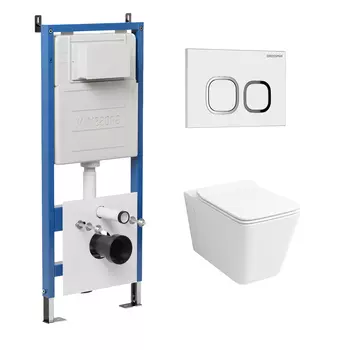 Комплект Унитаз подвесной с инсталляцией Grossman Galaxy 97.4414S.02.000 безободковый, белый + Кнопка смыва белая