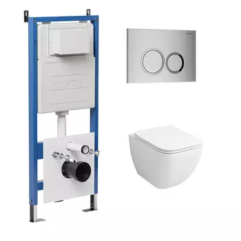 Комплект Унитаз подвесной с инсталляцией Grossman Galaxy 97.4447S.01.110 безободковый, белый+ Кнопка смыва хром матовый