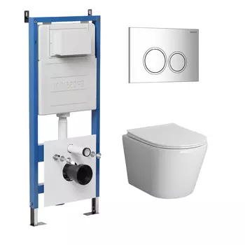 Комплект Унитаз подвесной с инсталляцией Grossman Galaxy 97.4478BMS.01.100 безободковый, черный матовый + Кнопка смыва хром глянцевый