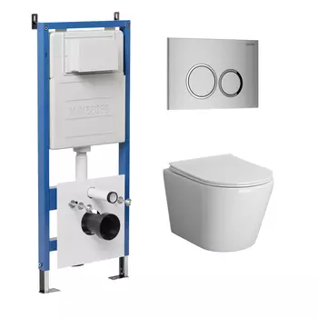 Комплект Унитаз подвесной с инсталляцией Grossman Galaxy 97.4478BMS.01.110 безободковый, черный матовый + Кнопка смыва хром матовый