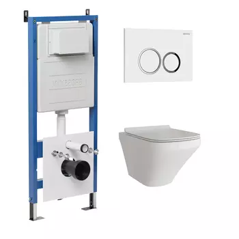 Комплект Унитаз подвесной с инсталляцией Grossman Galaxy 97.4440S.01.000 безободковый, белый + Кнопка смыва белая