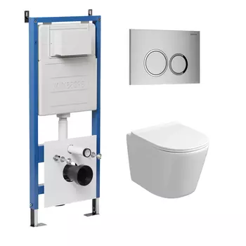 Комплект Унитаз подвесной с инсталляцией Grossman Galaxy 97.4477S.01.110 безободковый, белый+ Кнопка смыва хром матовый