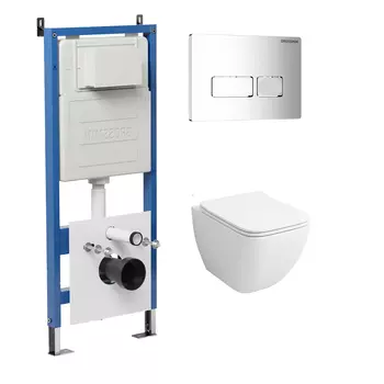 Комплект Унитаз подвесной с инсталляцией Grossman Pragma 97.4447S.03.100 безободковый, белый+ Кнопка смыва хром глянцевый