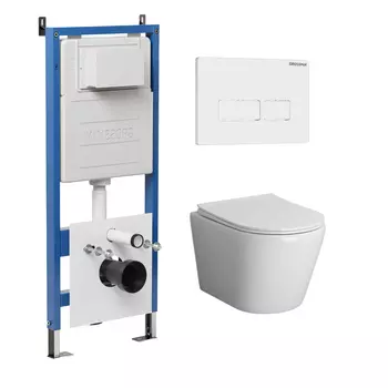 Комплект Унитаз подвесной с инсталляцией Grossman Pragma 97.4478S.03.000 безободковый, белый + Кнопка смыва белая