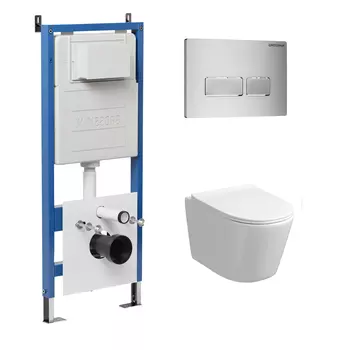 Комплект Унитаз подвесной с инсталляцией Grossman Pragma 97.4477S.03.110 безободковый, белый+ Кнопка смыва хром матовый