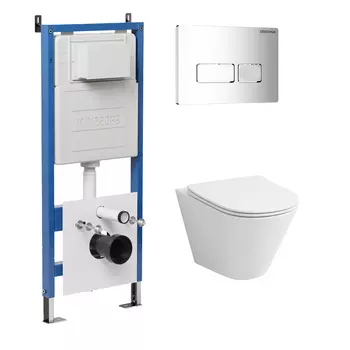 Комплект Унитаз подвесной с инсталляцией Grossman Pragma 97.4477S.03.100 безободковый, белый+ Кнопка смыва хром глянцевый