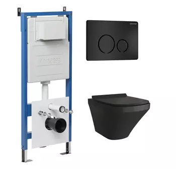 Комплект Унитаз подвесной с инсталляцией Grossman Style 97.4440BMS.05.21M безободковый, черный матовый+ Кнопка смыва черная матовая