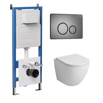 Комплект Унитаз подвесной с инсталляцией Grossman Style 97.4455S.05.42M безободковый, белый + Кнопка смыва графит сатиновый